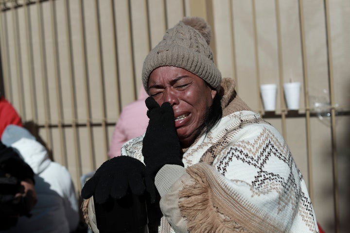 Colombian migrant Margelis Tinoco, 48, cries after her CBP One appointment was canceled at the Paso del Norte international bridge in Ciudad Juarez, Mexico, on the border with the U.S., Monday, Jan. 20, 2025. President Donald Trump has slapped tariffs and travel bans on Colombia after its government rejected two U.S. flights carrying undocumented migrants. Colombia's president said the country will only begin accepting such flights when the U.S. creates a policy that treats migrants with dignity.