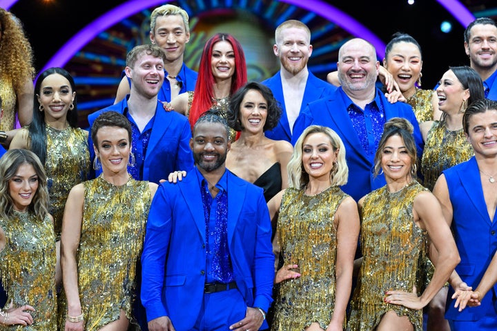 Jamie Borthwick, Janette Manrara and Wynne Evans with the cast of this year's Strictly Come Dancing tour earlier this month