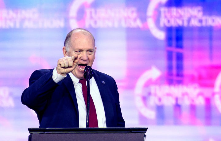 Now-White House Border Czar Tom Homan speaks during Turning Point's annual AmericaFest 2024 in Phoenix last month. 