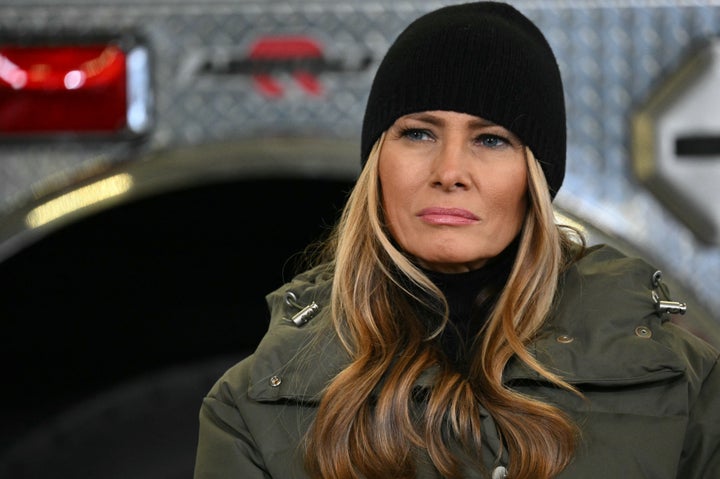 Melania Trump attends a Hurricane Helene recovery briefing in a hangar at the Asheville Regional Airport in Fletcher, North Carolina, on Jan. 24, 2025. 