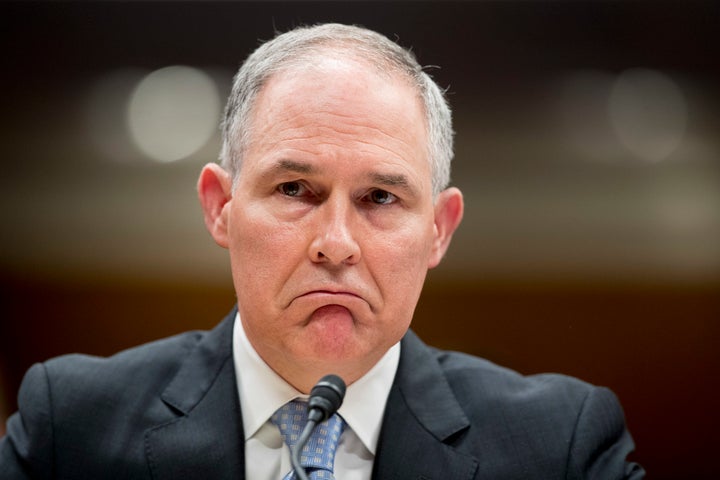 Former Environmental Protection Agency Administrator Scott Pruitt reacts while testifying before a Senate Appropriations subcommittee on the Interior, Environment, and Related Agencies on budget on Capitol Hill in Washington in 2018.