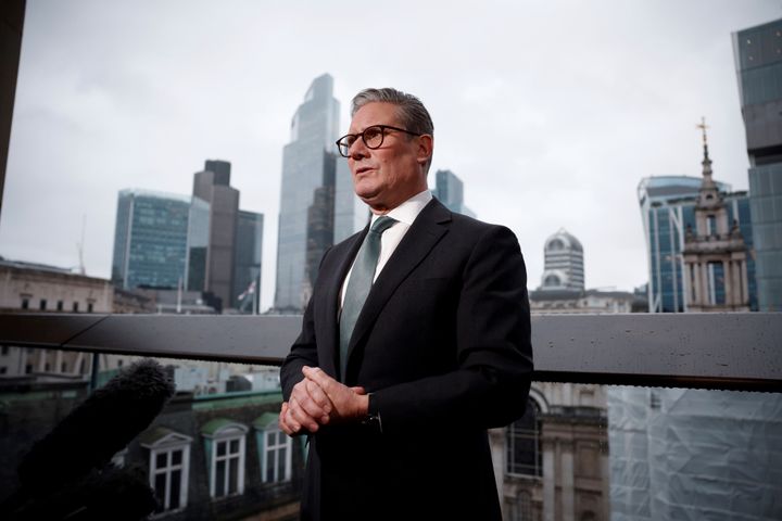 Keir Starmer speaks during an interview after a meeting with business leaders in central London.