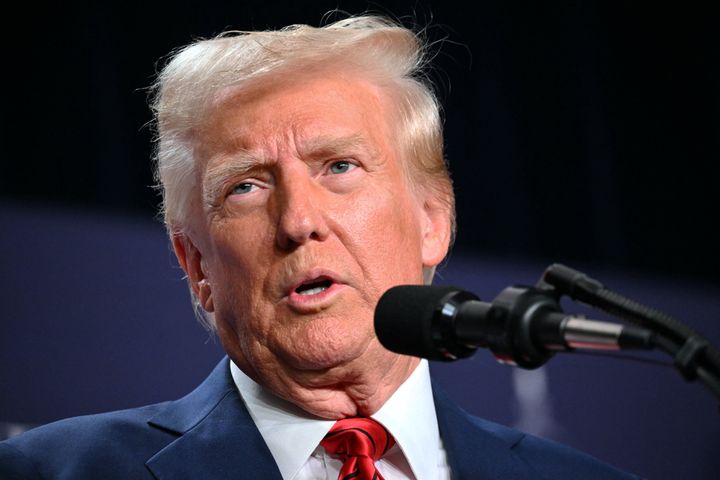 U.S. President Donald Trump delivers remarks at the House Republican Members Conference Dinner at Trump National Doral Miami, in Miami, Florida on January 27, 2025. (Photo by MANDEL NGAN/AFP via Getty Images)