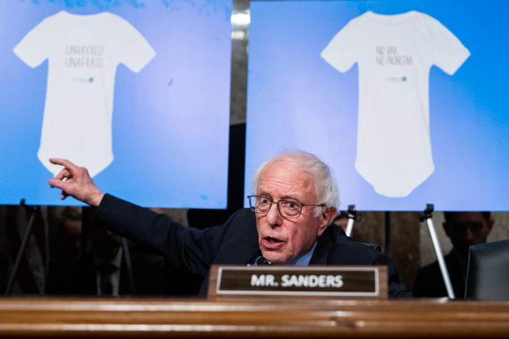 Sen. Bernie Sanders presses Robert F. Kennedy Jr. on the baby clothes for sale by an organization he started.