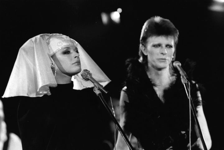 Faithfull and David Bowie performing together in 1973.