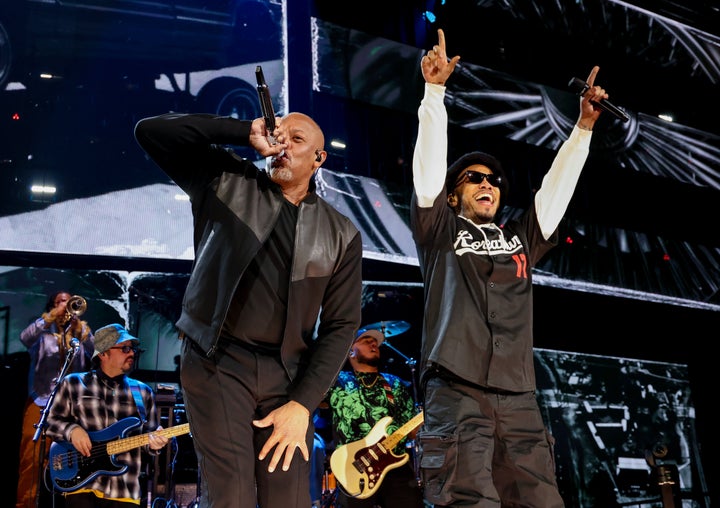 Dr. Dre and Anderson .Paak perform onstage during the FireAid Benefit Concert for California Fire Relief at The Kia Forum on Jan. 30, 2025 in Inglewood, California.