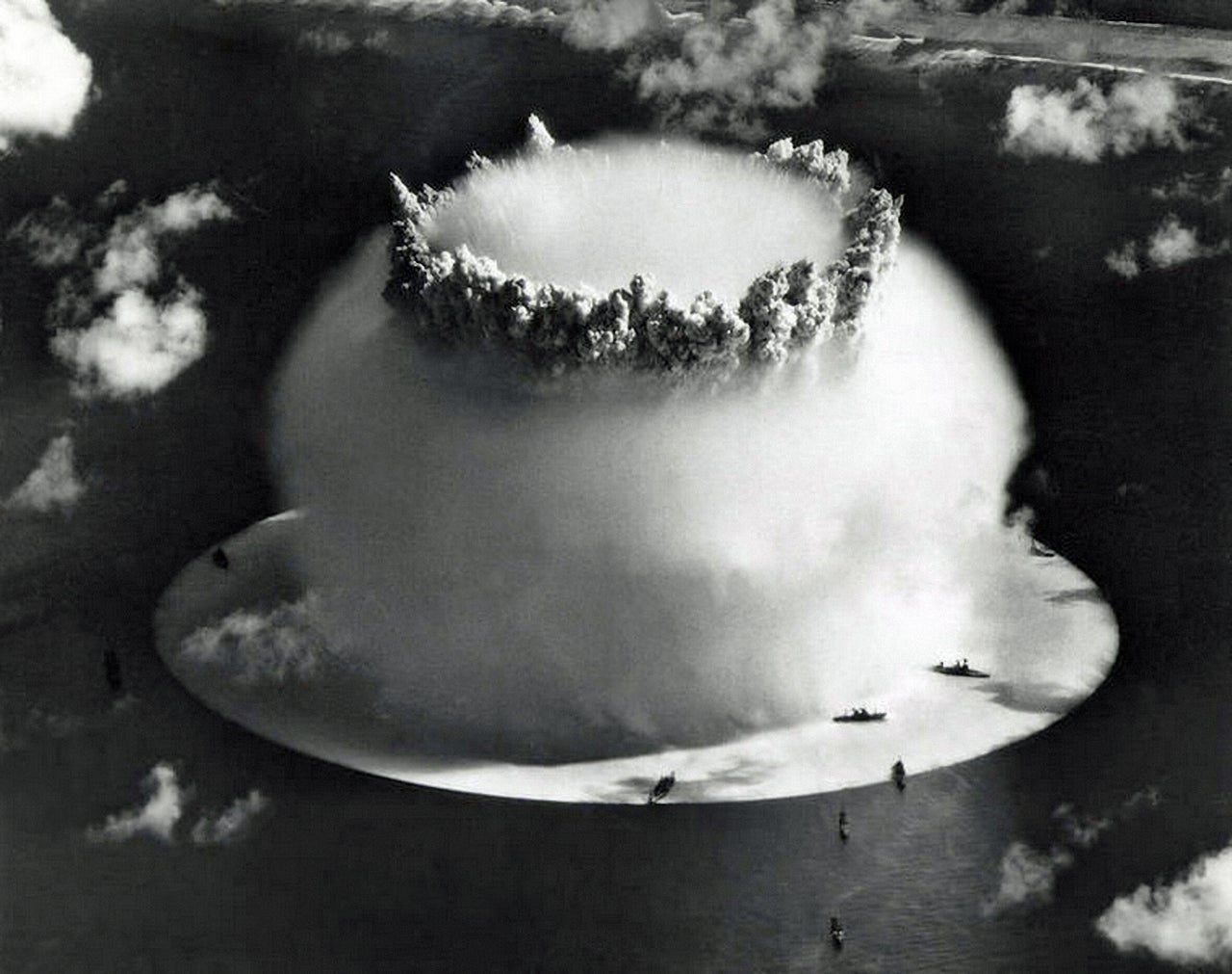 The Baker test during Operation Crossroads, a series of two nuclear weapons tests conducted by the United States at Bikini Atoll. 