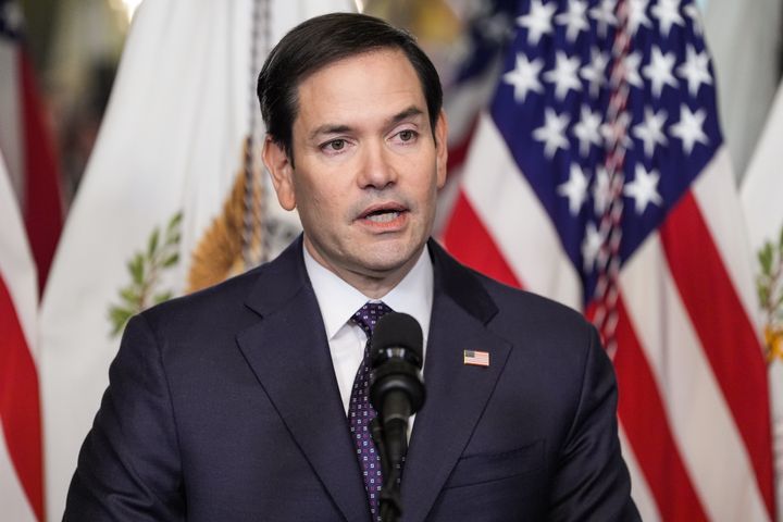 Marco Rubio, U.S. secretary of state, speaks during a swearing-in ceremony in Washington, DC, US, on Tuesday, Jan. 21, 2025. (Photographer: Oliver Contreras/Sipa/Bloomberg via Getty Images)