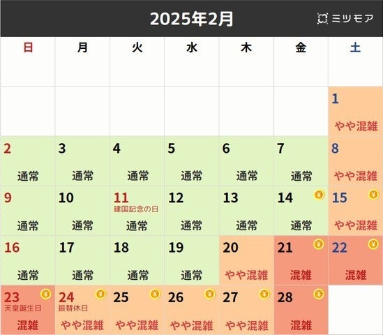 2025年引越し繁忙期カレンダー2月