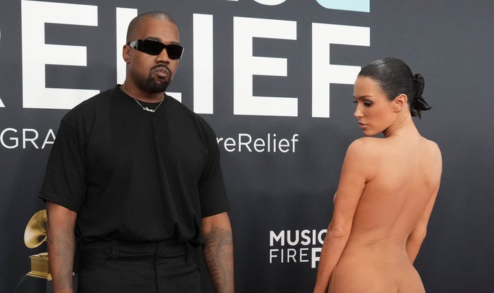 Ye, the rapper once known as Kanye West, and Bianca Censori on the Grammys red carpet on Sunday night