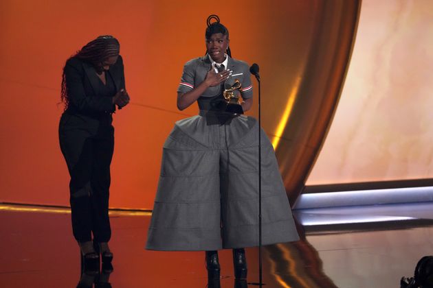 Doechii accepting the Grammy for Best Rap Album on Sunday