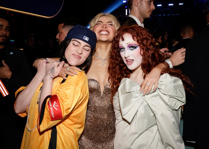 Billie Eilish, Sabrina Carpenter and Chappell Roan strike a pose at the 2025 Grammys