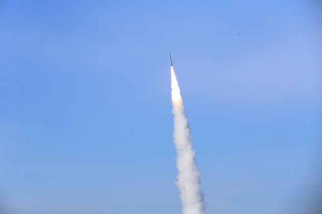 RIZE, TURKIYE - FEBRUARY 03: Turkiye's longest-range missile 'Tayfun' conducts test flight, in Rize, Turkiye on February 03, 2025. (Photo by Fikret Delal/Anadolu via Getty Images)