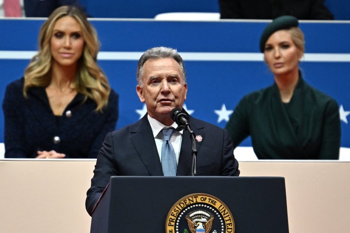 Steve Witkoff, President Donald Trump's special envoy for the Middle East, touts the ceasefire he helped negotiate before introducing Trump at an inaugural event on Jan. 20, 2025.