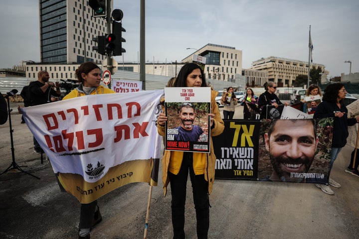 Relatives of Israeli hostages held captive in Gaza protest call for Prime Minister Benjamin Netanyahu to complete the ceasefire deal with Hamas and to bring all captives back. 