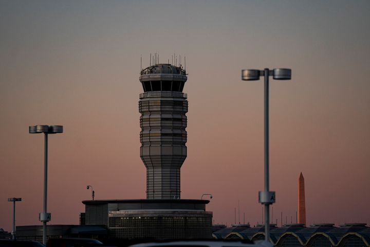 The control tower at Reagan National Airport is seen after an American Airlines plane collided with a military Black Hawk helicopter over the Potomac River last week.