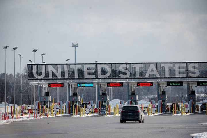 The U.S.-Canada border crossing in St-Bernard-de-Lacolle, Quebec, on Feb. 4, 2025. President Donald Trump and Canadian Prime Minister Justin Trudeau agreed to pause tariffs on a huge array of products on Monday.