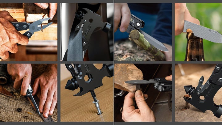 The Rush Deer 16-in-1 multitool includes a safety belt cutter, car safety hammer, wire cutter, bottle opener, serrated knife, regular pliers, needle nose pliers, heavy duty mini claw hammer, screwdriver hole, Allen wrench, nail puller, slotted screwdriver, steel file, knife, Philips screwdriver and a slotted screwdriver.