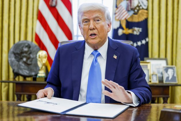 US President Donald Trump speaks during an executive order signing ceremony in the Oval Office of the White House in Washington, DC, US, on Tuesday, Feb. 4, 2025. 