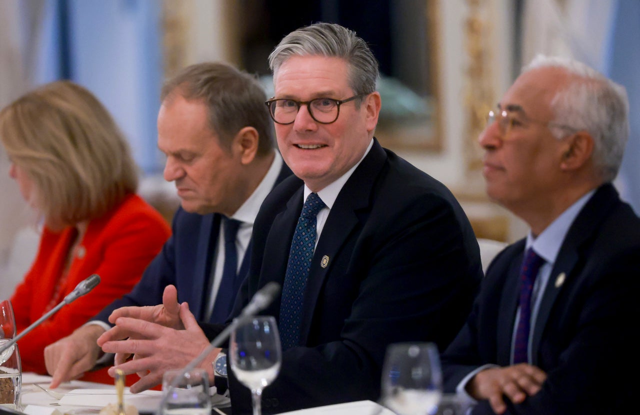 Keir Starmer at a round table meeting with European Union foreign policy chief Kaja Kallas, Poland's Prime Minister Donald Tusk and European Council President Antonio Costa in Brussels, Monday, Feb. 3, 2025. 