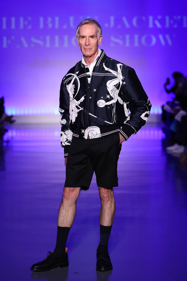 Bill Nye walks the runway in Thom Browne during the 9th Annual Blue Jacket Fashion Show in New York.