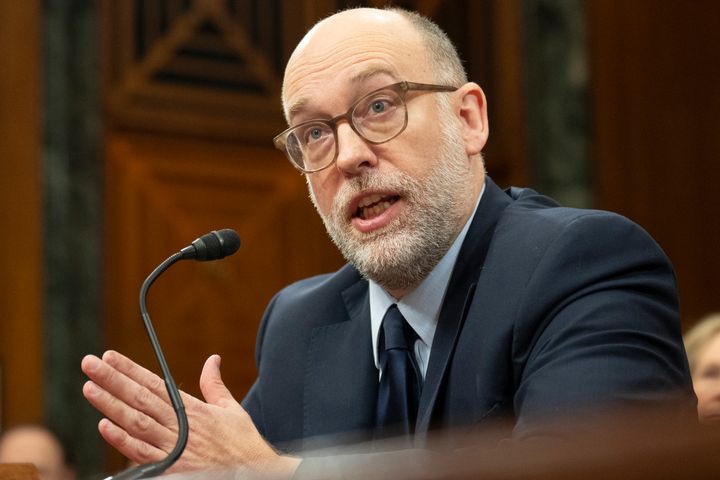 Russell Vought, President Donald Trump's choice for Director of the Office of Management and Budget, speaks during a Senate Budget Committee hearing on his nomination, on Capitol Hill in Washington, Wednesday, Jan. 22, 2025.