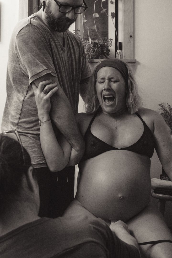 The author screaming during labor