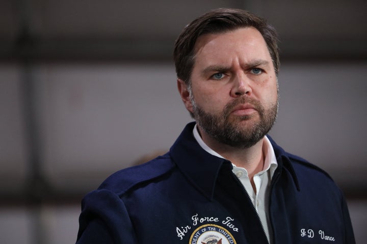 Vice President JD Vance speaks during a visit to East Palestine, Ohio, on Feb. 3. Residents of East Palestine, Ohio, were forced to evacuate in February 2023, when a Norfolk Southern train carrying chemicals derailed, covering the area in thick black smoke.