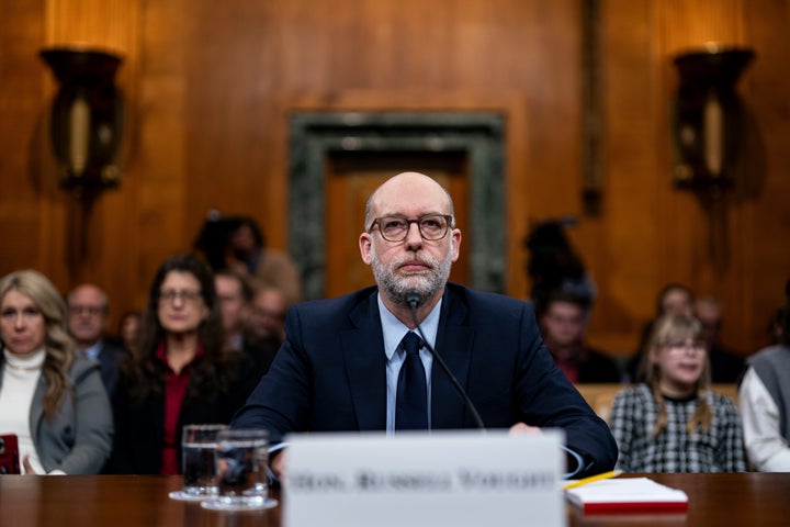 Russell Vought testifies during his Senate Budget Committee confirmation hearing to be director of the Trump administration's Office of Management and Budget on Jan. 22.