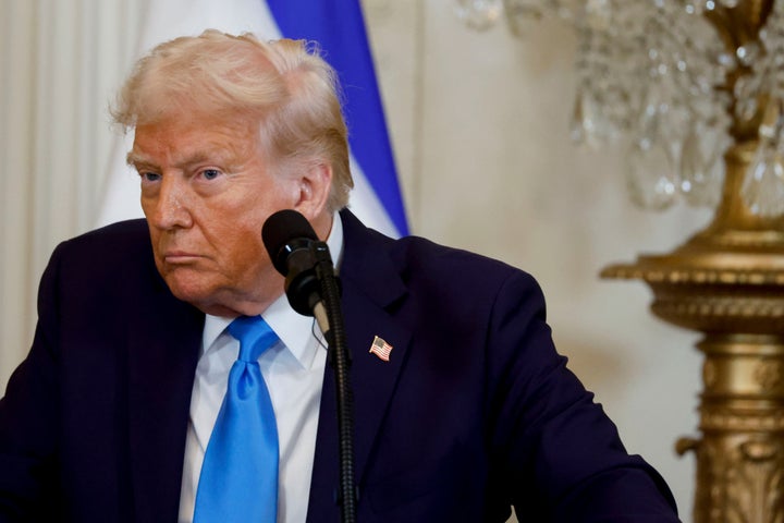 President Donald Trump speaks during a news conference with Israeli Prime Minister Benjamin Netanyahu in the White House, in Washington, D.C., Tuesday, Feb. 4, 2025. 