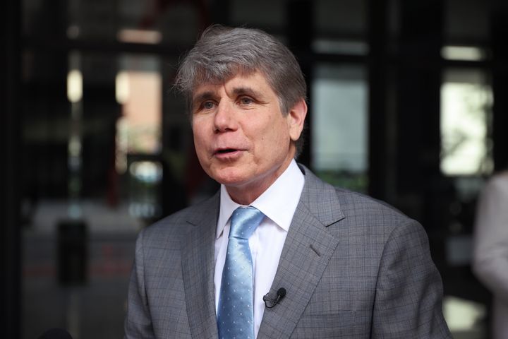 Former Illinois governor and convicted felon Rod Blagojevich speaks to the press outside of the Dirksen Federal Courthouse on August 02, 2021 in Chicago, Illinois. Blagojevich was at the courthouse to file a lawsuit, claiming the Illinois General Assembly violated his civil rights by removing him from office and then prohibiting him from holding any future elective office in the state. 