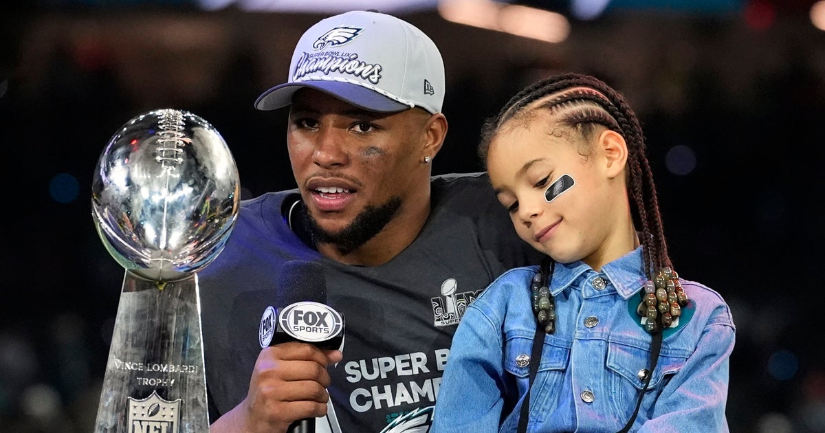 NextImg:Saquon Barkley's Daughter Asks Sweet Question At Super Bowl Presser