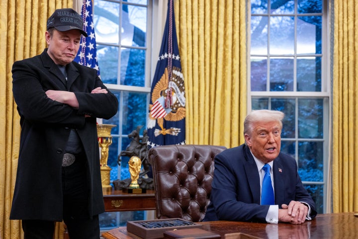 Elon Musk listens as US President Donald Trump speaks in the Oval Office of the White House in Washington, DC, on February 11, 2025