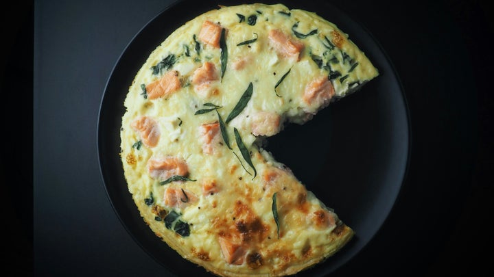 A sliced fish pie seen from above