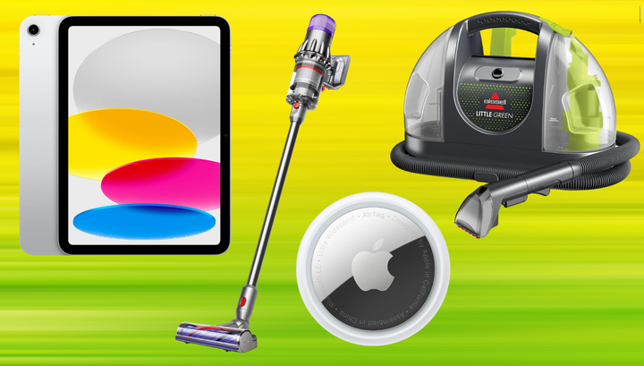 iPad, Dyson vacuum, AirTag and Little Green carpet cleaner
