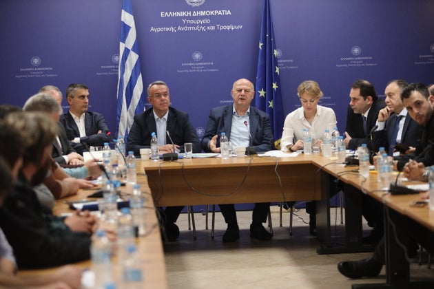 Συνάντηση της Πανελλαδικής Συντονιστικής Επιτροπής Μπλόκων με κυβερνητικό κλιμάκιο στο Υπουργείο Αγροτικής Ανάπτυξης, Παρασκευή 14 Φεβρουαρίου 2025. (ΓΙΑΝΗΣ ΠΑΝΑΓΟΠΟΥΛΟΣ/EUROKINISSI)