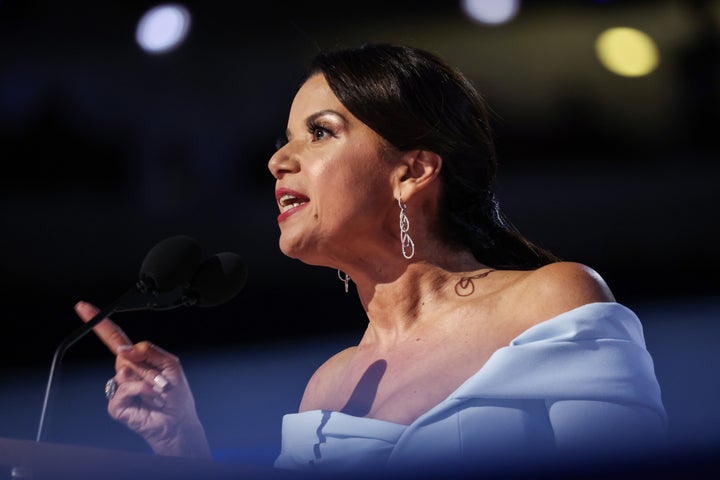 Political commentator Ana Navarro speaks on stage during the second day of the Democratic National Convention in August in Chicago.