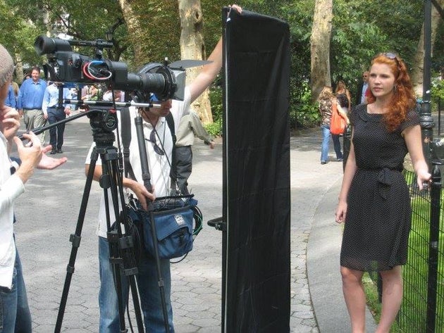 The author in her early days as an actress, filming a commercial shortly after graduating from acting school.
