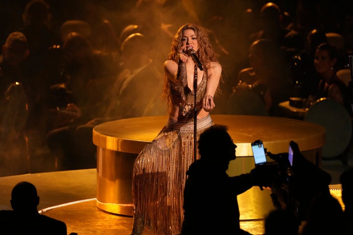 Shakira on stage during the Grammys earlier this month