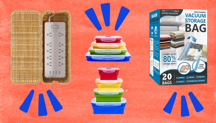 Power strip box, collapsible storage containers and vacuum storage bags