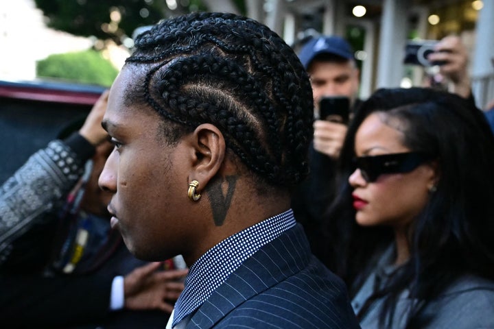 A$AP Rocky and Rihanna leave the Clara Shortridge Foltz Criminal Justice Center after Rocky was found not guilty of felony assault on Feb. 18.