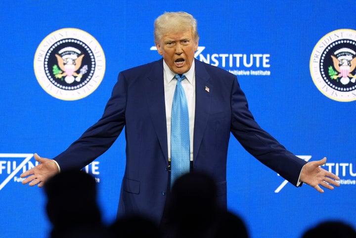 President Donald Trump speaks at the Future Investment Initiative Institute summit in Miami Beach, Fla., Wednesday, Feb. 19, 2025. 