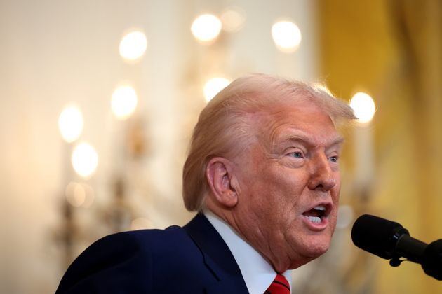 US President Donald Trump speaks during a reception honoring Black History Month in the East Room of the White House on February 20, 2025 in Washington, DC. 