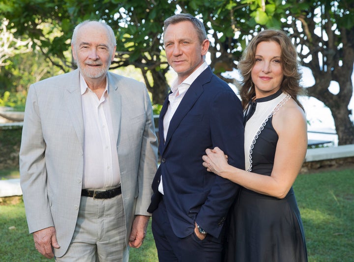 Producer Michael Wilson, actor Daniel Craig and producer Barbara Broccoli in 2019 promoting Craig's last outing as James Bond in "No Time to Die" (2021).