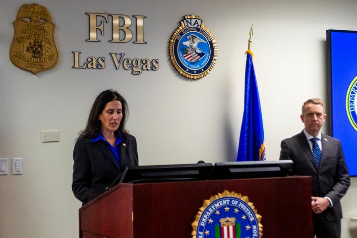 Acting United States Attorney for the District of Nevada Sue Fahami speaks about an alleged romance scheme that turned deadly during a news conference in Las Vegas, Friday, Feb. 21, 2025. 