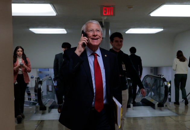 Senate Armed Services Committee Chair Roger Wicker (R-Miss.) heads for votes at the Capitol on Feb. 18 in Washington, D.C. President Donald Trump said that Ukraine 