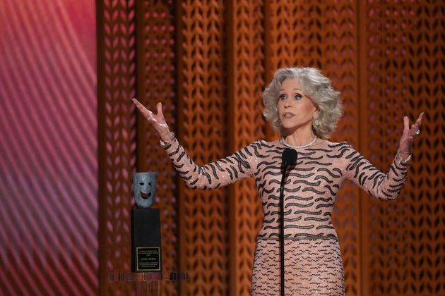 Jane Fonda on stage at the 2025 SAG Awards