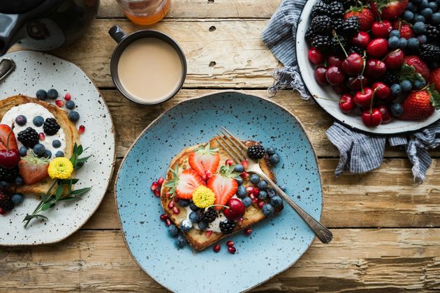 A table filled with breakfast foods