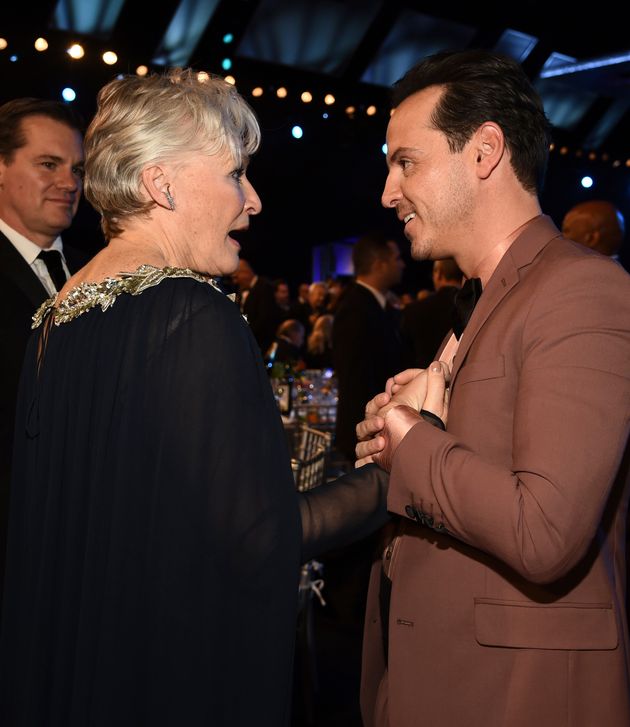 Andrew and his future Back In Action and Wake Up Dead Man co-star Glenn Close at the 2020 SAG Awards in January 2020