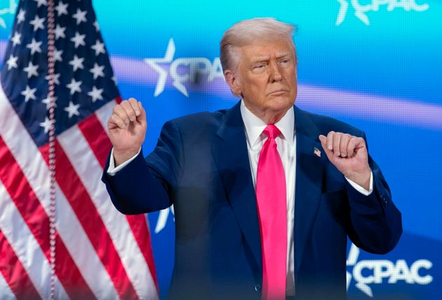 President Donald Trump dances after speaking at the Conservative Political Action Conference on Saturday.